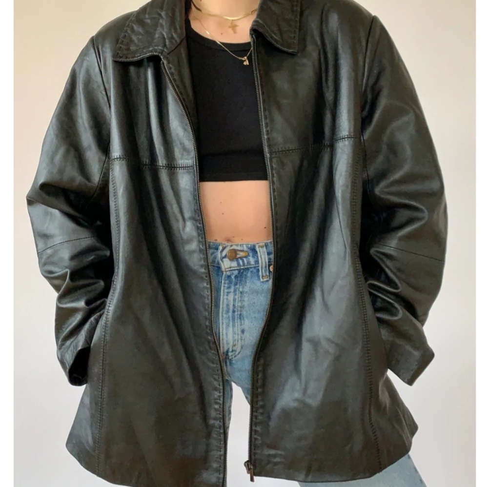 Classic Women's Black Leather Zip Jacket